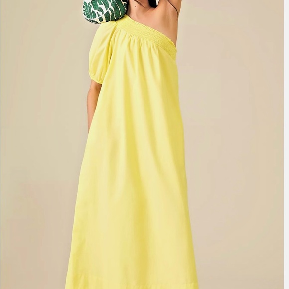 NWT ANTHROPOLOGIE MAEVE ONE SHOULDER EMBROIDER MAXI DRESS YELLOW POPLIN XS - Picture 1 of 5
